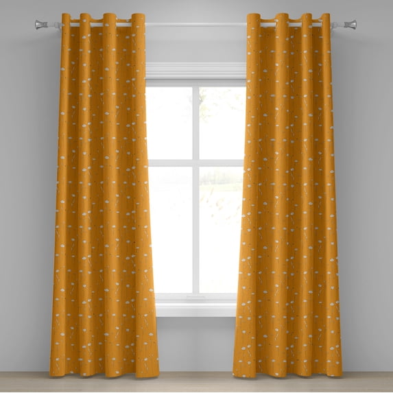Ambesonne Orange Grommet Curtain, Abstract Doodle Flowers, 50" x 120", Orange and White