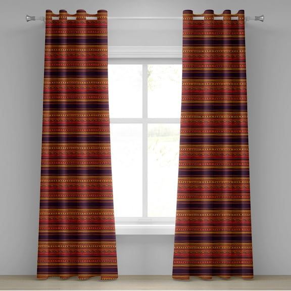Ambesonne Orange Grommet Curtain, Abstract Ethno Doodle, 50" x 120", Orange Red Plum