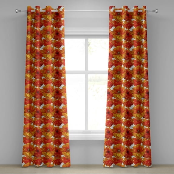 Ambesonne Poppy Flower Grommet Curtain, Hand Paint Blossoms, 50" x 72", Orange and Vermilion