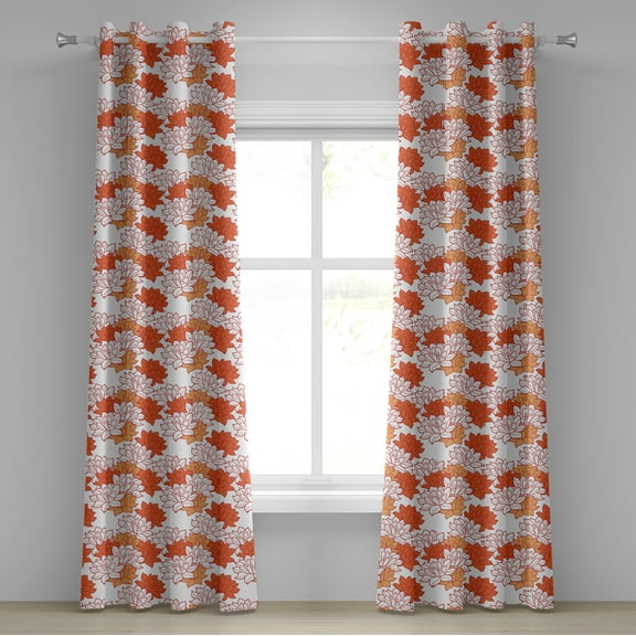 Ambesonne Orange Grommet Curtain, Blooming Lotus Leaves, 50" x 120", Orange Ruby Salmon