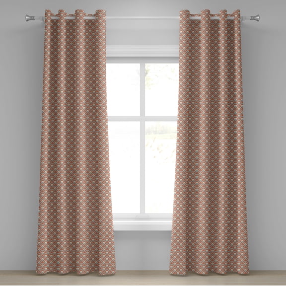Ambesonne Orange Grommet Curtain, Curvy Waves Overlapping, 50" x 96", Pale Yellow Pale Blue