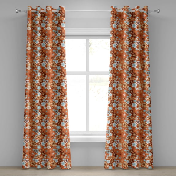 Ambesonne Orange Grommet Curtain, Doodle Summer Flora, 50" x 108", Sky Blue Orange Brown