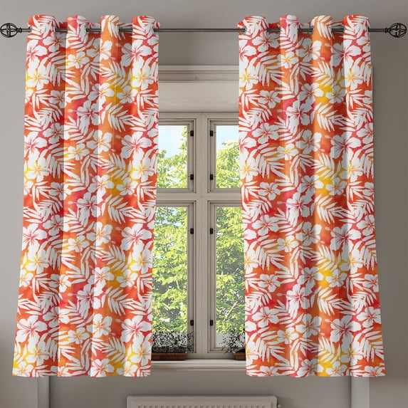 Ambesonne Orange Grommet Curtain, Fantasy Watercolor Aloha, 50" x 54", Yellow Coral White