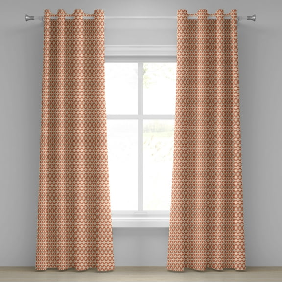 Ambesonne Orange Grommet Curtain, Groovy Soft Triangles, 50" x 96", Pale Orange Ivory