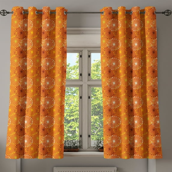 Ambesonne Orange Grommet Curtain, Grunge Radial Pattern, 50" x 54", Yellow Brown White