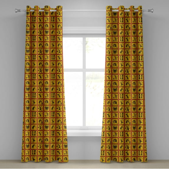Ambesonne Orange Grommet Curtain, Pattern, 50" x 120", Coral Black Yellow
