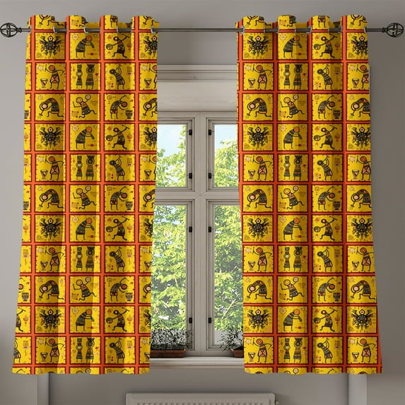 Ambesonne Orange Grommet Curtain, Pattern, 50" x 54", Coral Black Yellow