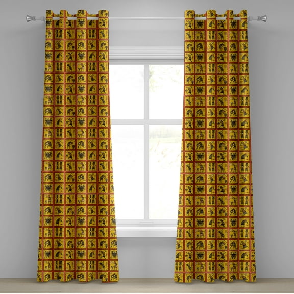 Ambesonne Orange Grommet Curtain, Pattern, 50" x 96", Coral Black Yellow