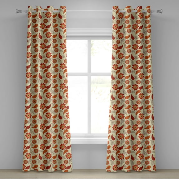 Ambesonne Orange Grommet Curtain, Red Retro Poppy Flowers, 50" x 96", Orange Red Peach