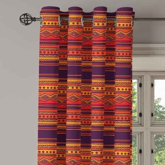 Ambesonne Orange Grommet Curtain Single Panel, Abstract Ethno Doodle, 50"x60", Orange Red Plum