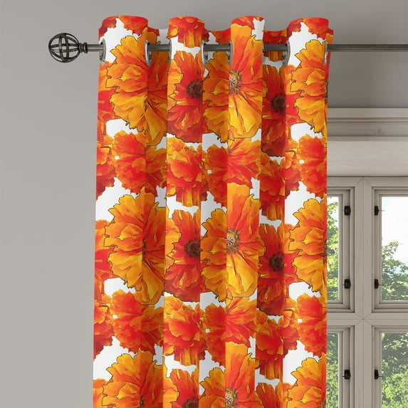 Ambesonne Orange Grommet Curtain Single Panel, Antique Bohemian Poppies, 50"x60", Burnt Orange White