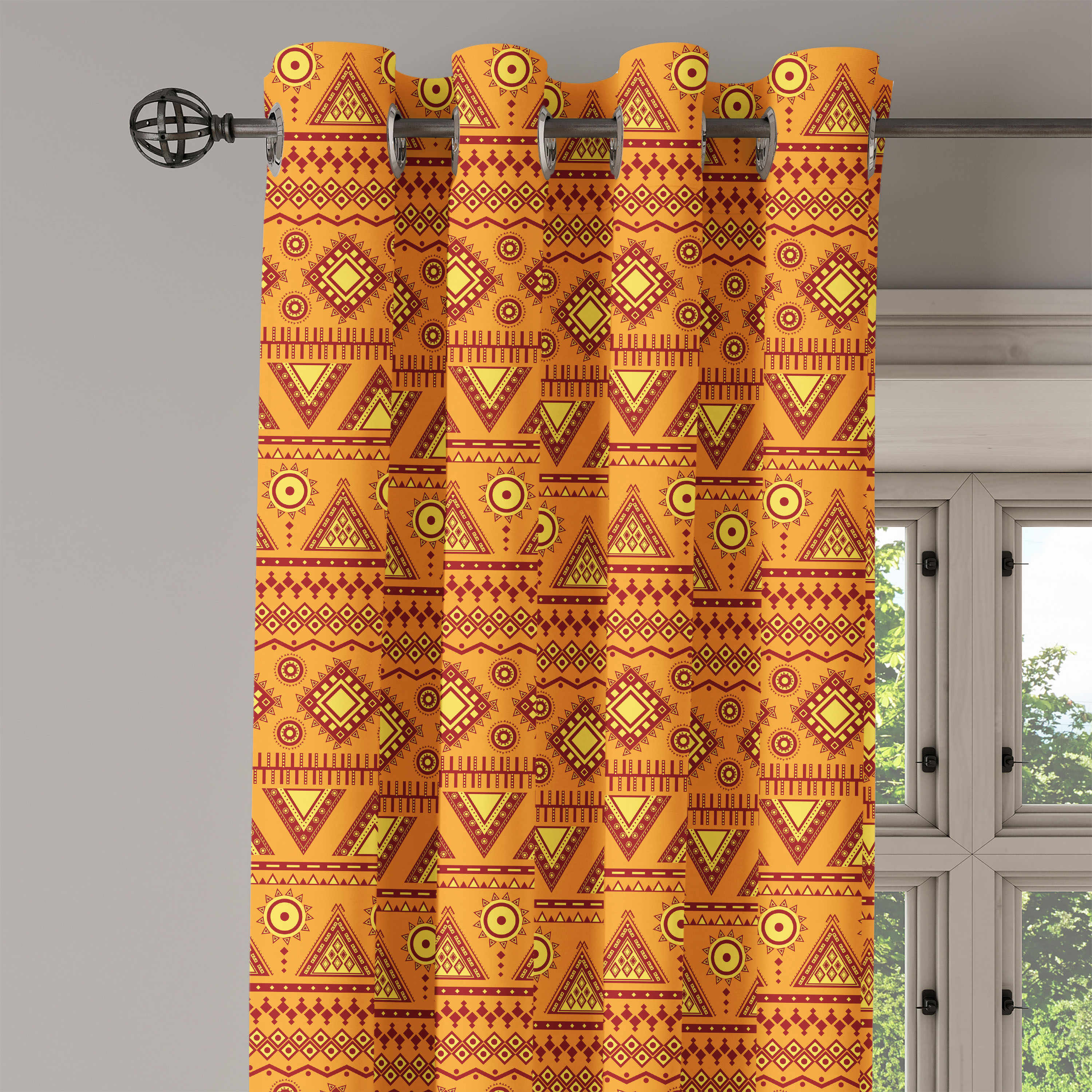 Ambesonne Orange Grommet Curtain Single Panel, Aztec Sun Geometric ...