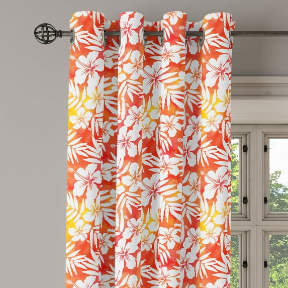 Ambesonne Orange Grommet Curtain Single Panel, Fantasy Watercolor Aloha, 50"x60", Yellow Coral White