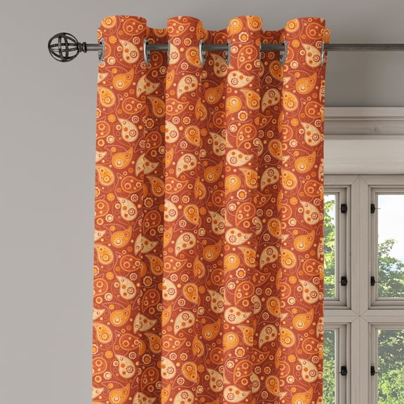 Ambesonne Orange Grommet Curtain Single Panel, Retro Paisley Flowers, 50"x60", Redwood Orange Cream