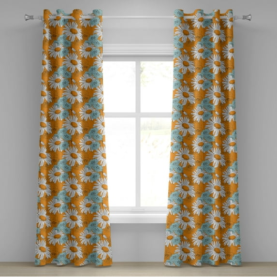 Ambesonne Orange Grommet Curtain, Spring Season Daisies, 50" x 72", Pale Blue Orange
