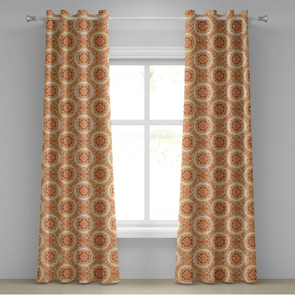 Ambesonne Orange Grommet Curtain, Victorian Baroque Leaves, 50" x 120", Orange and Beige