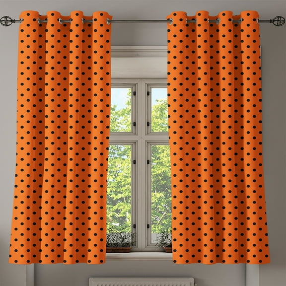 Ambesonne Orange Grommet Curtain, Vintage Polka Dots Tile, 50" x 63", Orange Black