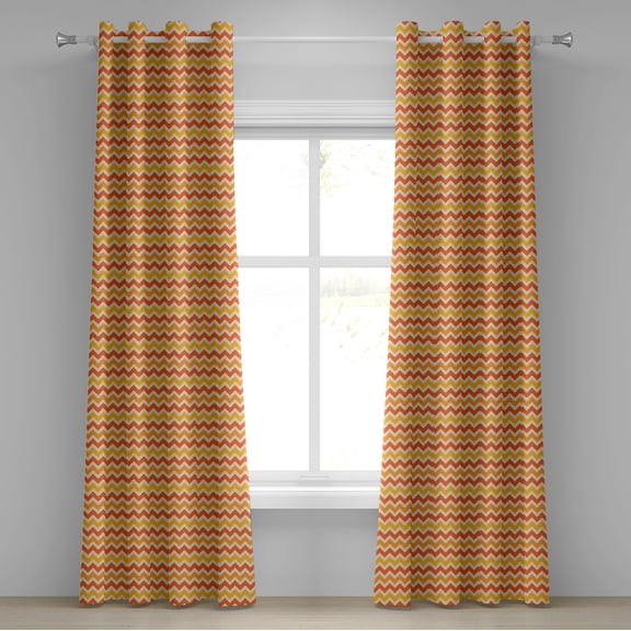 Ambesonne Orange Grommet Curtain, Wavy Geometrical Vintage, 50" x 72", Orange Yellow Cream