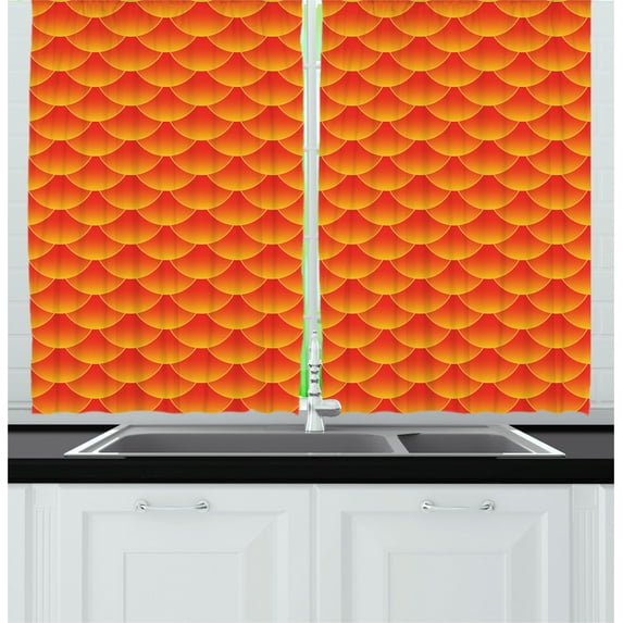 Ambesonne Orange Kitchen Curtains, Abstract Fish Scales, 55"x45", Burnt Orange