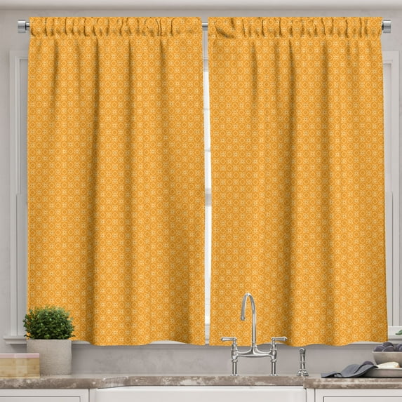 Ambesonne Orange Kitchen Curtains, Geometric Tangerine Layout, 55"x45", Marigold and White