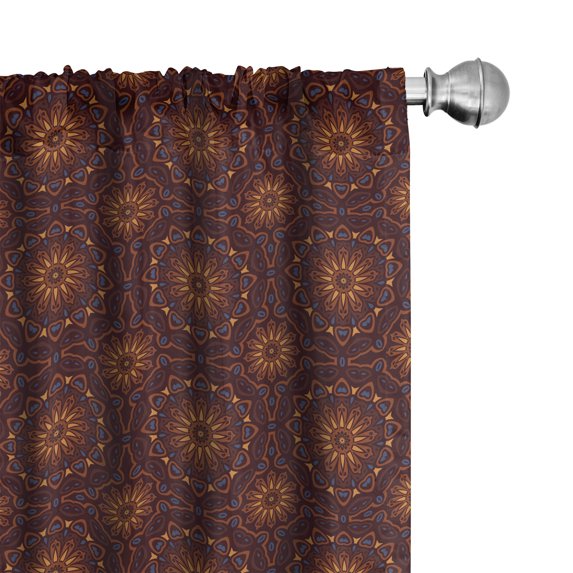 Ambesonne Orange Mandala Window Curtains, Folk Round Petals, Each 28" W x 84" L, Dark Maroon Paprika