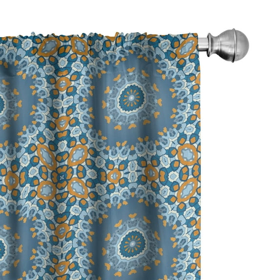 Ambesonne Orange Mandala Window Curtains, Fractal Oriental Art, Each 28" W x 84" L, Slate Blue and Marigold