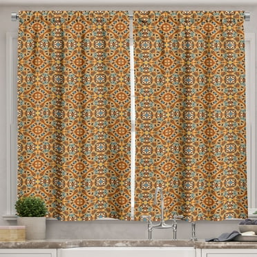Ambesonne Orange Mandala Kitchen Curtains, Bohemian Printing, 55"x24", Multicolor