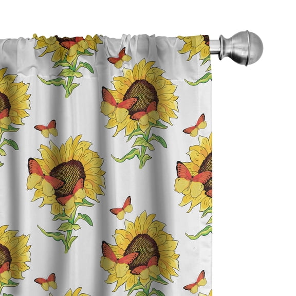 Ambesonne Orange Pattern Curtains, Butterfly Sunflower, Pair of 28"x84", White and Mustard