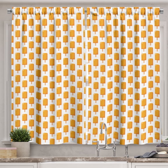 Ambesonne Orange Pattern Kitchen Curtains, Geometric Popsicle, 55"x36", White and Marigold