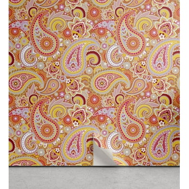 Ambesonne Orange Peel & Stick Wallpaper for Home, Paisley, 13"x36", Multicolor