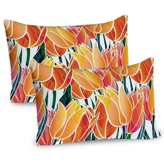 Ambesonne Orange Pillow Sham 2 Pack, Floral Tulip Garden, 30"x20", Orange