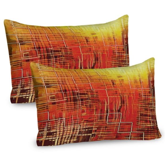Ambesonne Orange Pillow Sham 2 Pack, Grunge Retro Mosaic, 30"x20", Orange Yellow