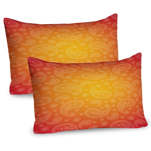 Ambesonne Orange Pillow Sham 2 Pack, Ombre Floral, 30"x20", Orange and White