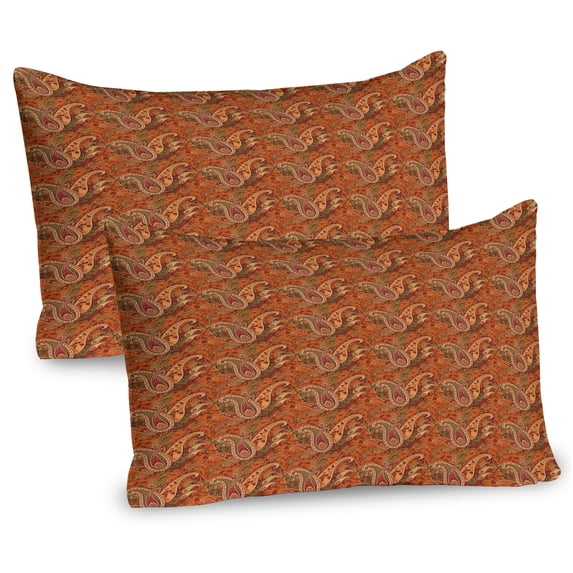 Ambesonne Orange Pillow Sham 2 Pack, Traditional Old Paisley, 26"x20", Olive Green Redwood