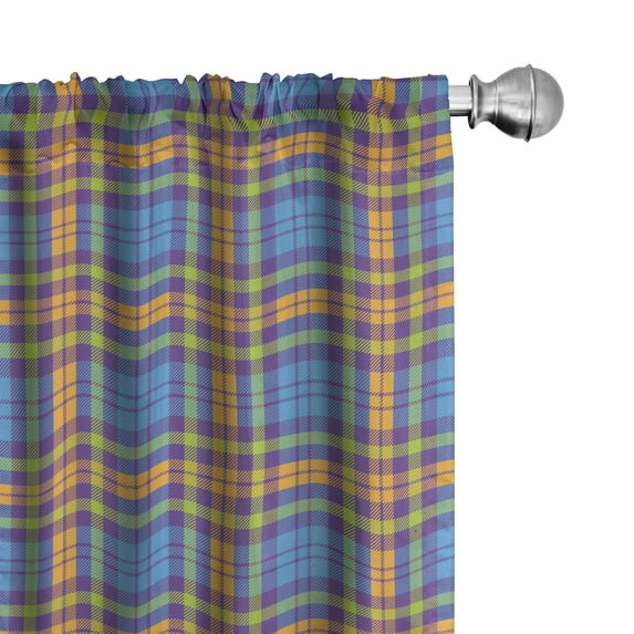 Ambesonne Orange Plaid Curtains, Contemporary Gingham, Pair of 28"x84", Blue Purple Lime Green