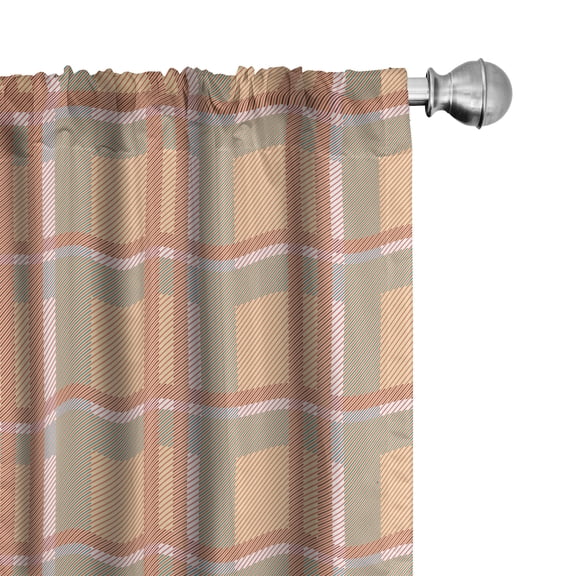 Ambesonne Orange Plaid Curtains, Diagonal Lines Checks, Pair of 28"x63", Teal Dark Salmon Beige