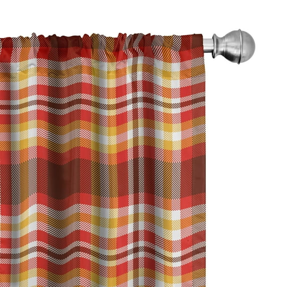 Ambesonne Orange Plaid Curtains, Warm Palette Squares, Pair of 28"x84", Vermilion and Chestnut Brown