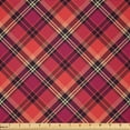 thumbnail image 1 of Ambesonne Orange Plaid Fabric by the Yard Microfiber, Squares and Dash Lines, 3 Yards, Burnt Sienna and Raspberry, 1 of 2