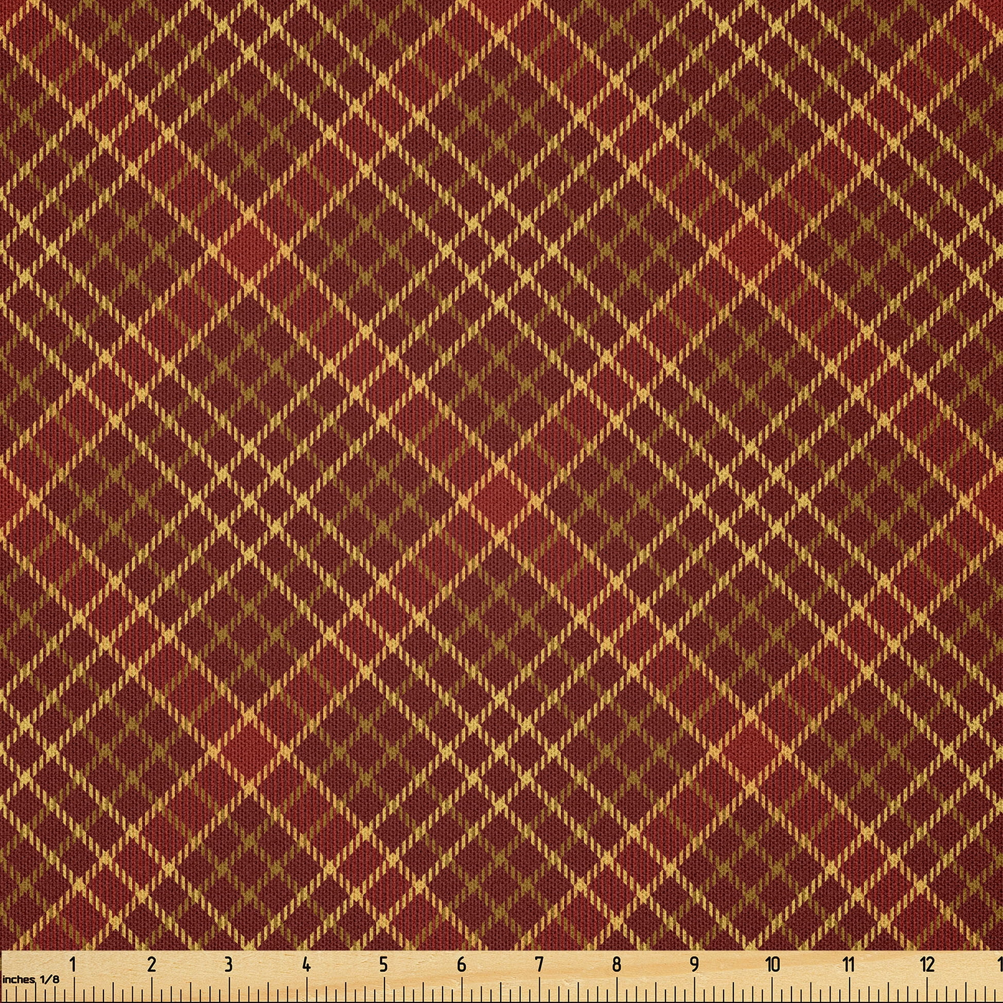 Ambesonne Orange Plaid Fabric by the Yard Microfiber, Warm Colored