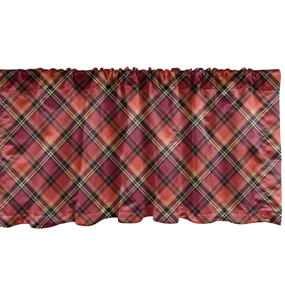 Ambesonne Orange Plaid Valance Pack of 2, Squares and Dash Lines, 42"X12", Burnt Sienna and Raspberry