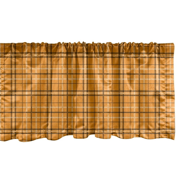 Ambesonne Orange Plaid Window Valance, Square Tangerine Tones, 54" X 12", Marigold and Charcoal Grey
