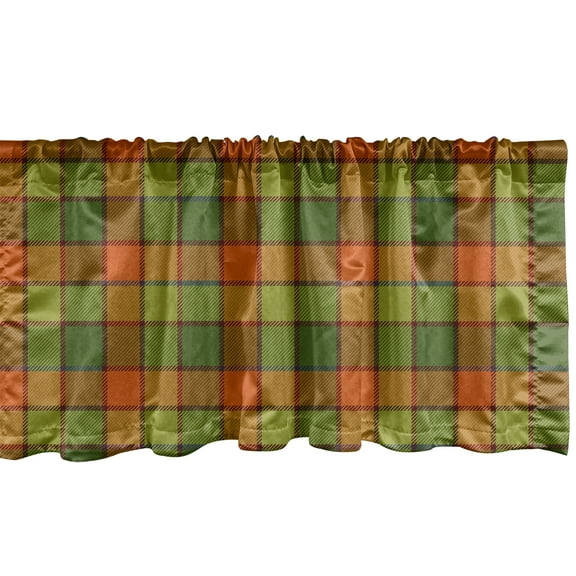 Ambesonne Orange Plaid Window Valance, Tartan Squares Motif, 42" x 12", Olive Green and Seal Brown