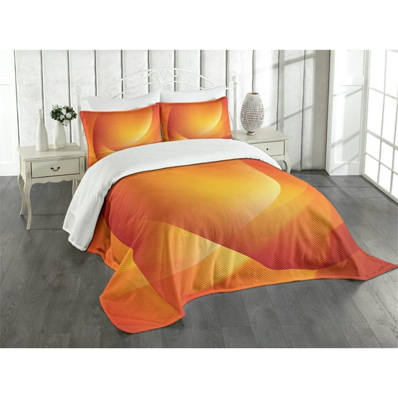 Ambesonne Orange Quilted Bedspread Set 3 Pcs, Colorful Twist Lines, Queen Size, Dark Orange and Yellow
