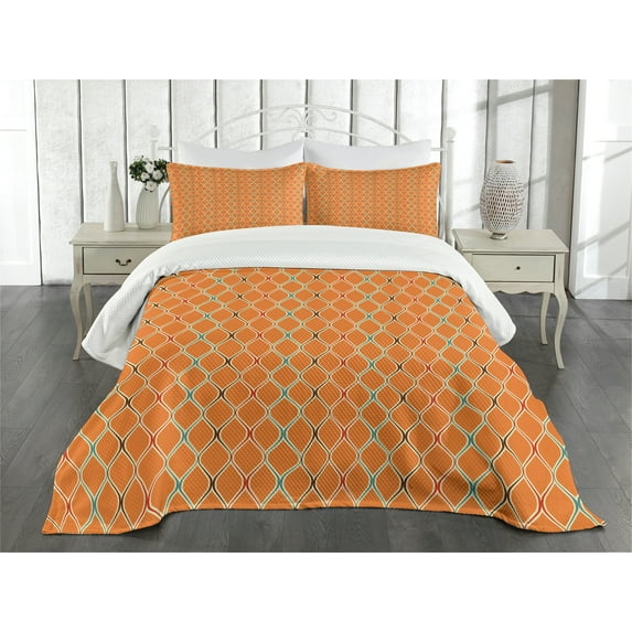 Ambesonne Orange Quilted Bedspread Set 3 Pcs, Trippy Inspired, Queen Size, Multicolor