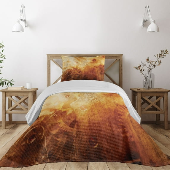 Ambesonne Orange Quilted Coverlet 2 Pcs, Retro Historical, Twin Size, Orange