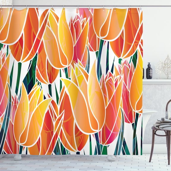 Ambesonne Orange Shower Curtain, Floral Tulip Garden, 69"Wx84"L, Orange