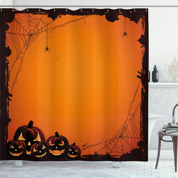 Ambesonne Orange Shower Curtain, Halloween Pumpkin Scary, 69"Wx70"L, Seal Brown Orange