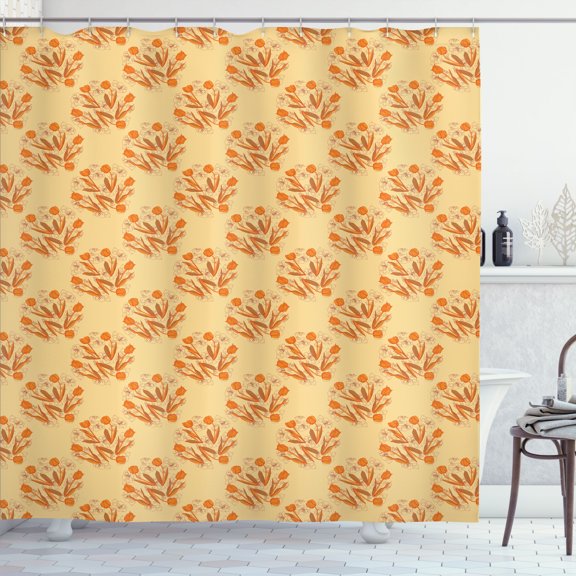 Ambesonne Orange Shower Curtain, Nostalgic Tulip Flowers Art, 69"Wx84"L, Marigold Ginger