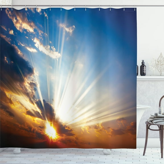 Ambesonne Orange Shower Curtain, Sunbeams in Sky Scenery, 69"Wx75"L, Orange Blue