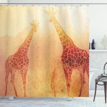 Ambesonne Orange Shower Curtain, Tropic Giraffes, 69"Wx70"L, Orange